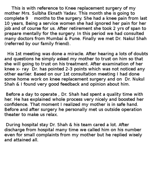 Patient Testimonials | Dr Nakul Shah | Karve Road , Pune