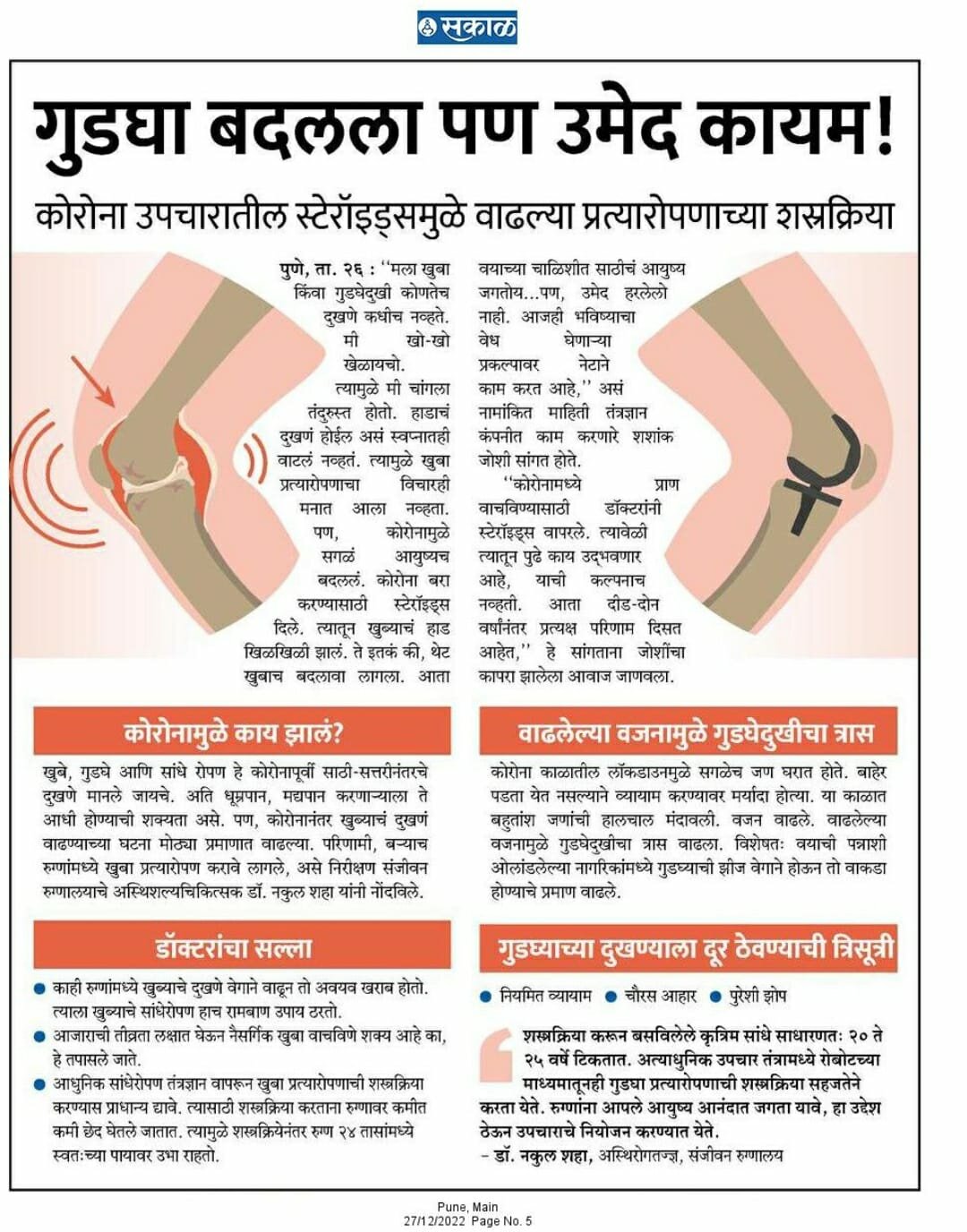 Knee affected by Corona Treatment Steroids Replaced | Dr. Nakul Shah|Dr Nakul Shah|Karve Road ,Pune